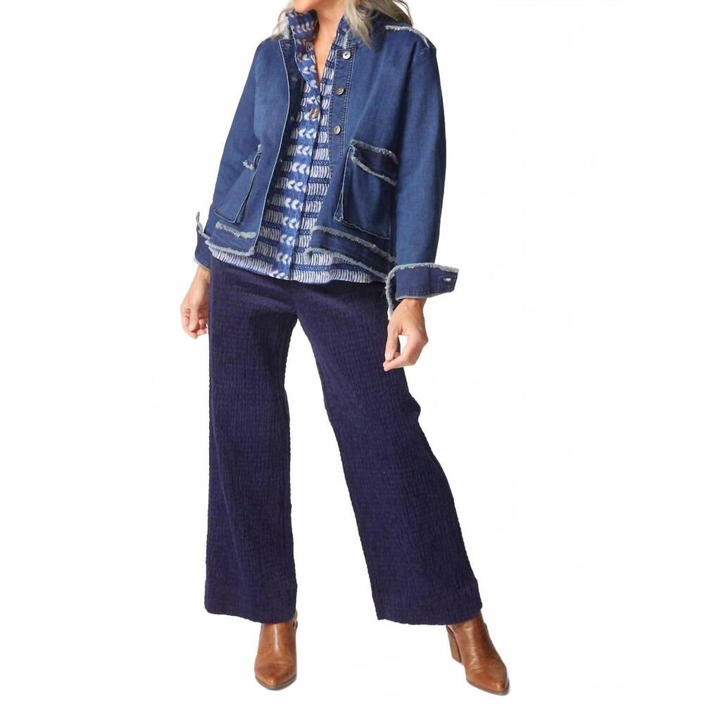 NEW HABITAT stretch canvas fringe jacket in dark denim